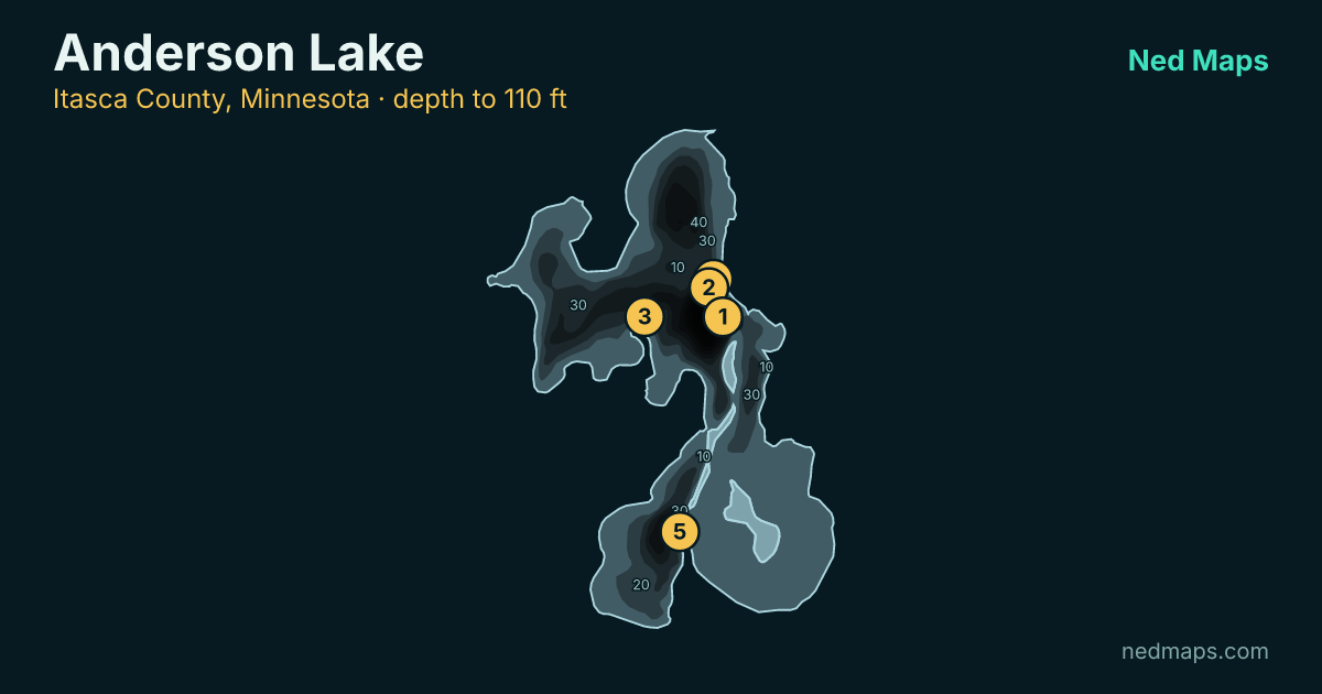 Anderson Lake depth contour map, Itasca County, Minnesota