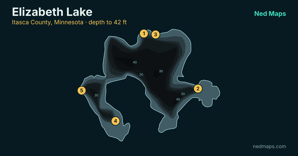 Elizabeth Lake depth contour map, Itasca County, Minnesota