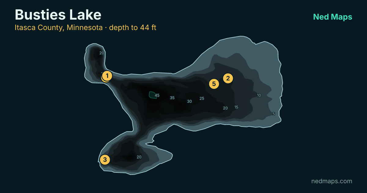 Busties Lake depth contour map, Itasca County, Minnesota
