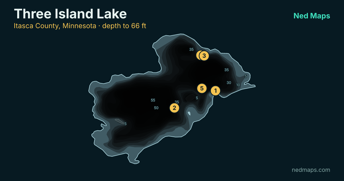 Three Island Lake depth contour map, Itasca County, Minnesota