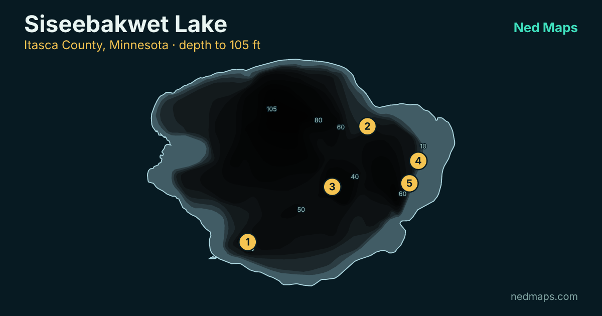 Siseebakwet Lake depth contour map, Itasca County, Minnesota