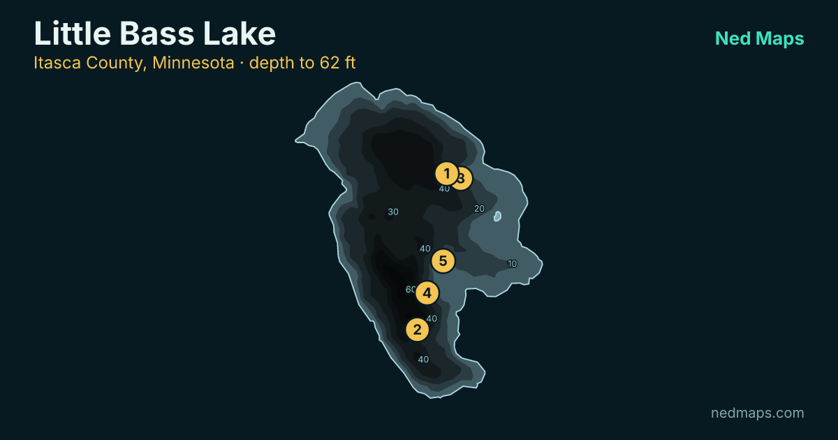 Little Bass Lake depth contour map, Itasca County, Minnesota