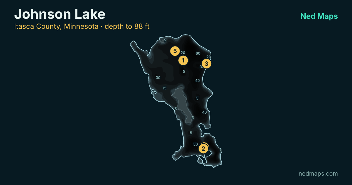 Johnson Lake depth contour map, Itasca County, Minnesota