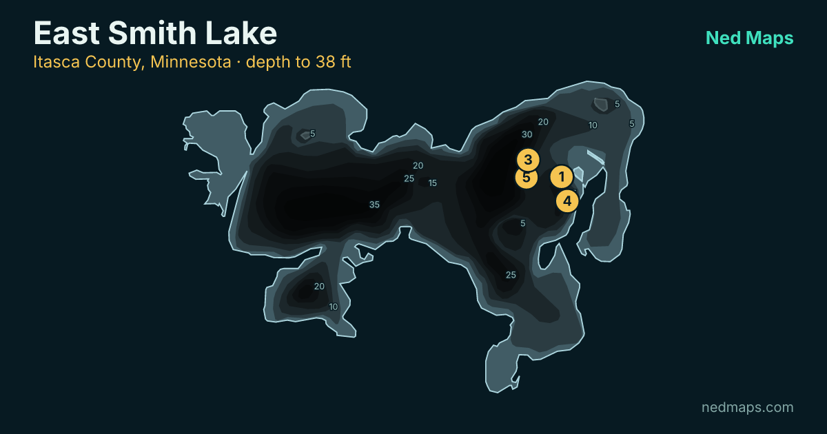 East Smith Lake depth contour map, Itasca County, Minnesota