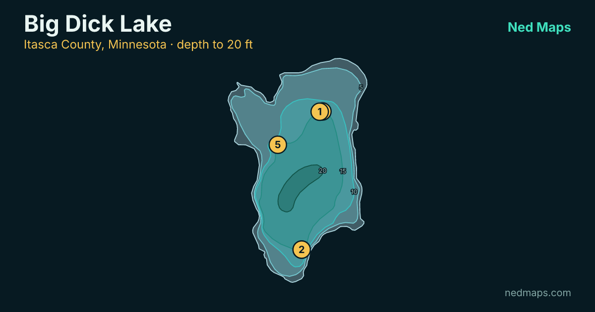 Big Dick Lake depth contour map, Itasca County, Minnesota