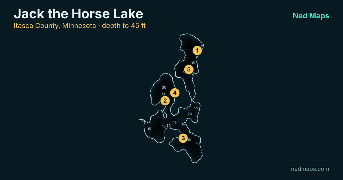 Jack the Horse Lake depth contour map, Itasca County, Minnesota