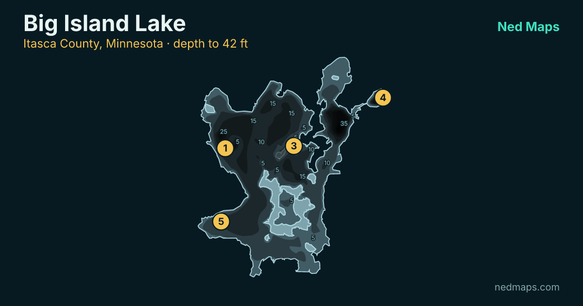 Big Island Lake depth contour map, Itasca County, Minnesota