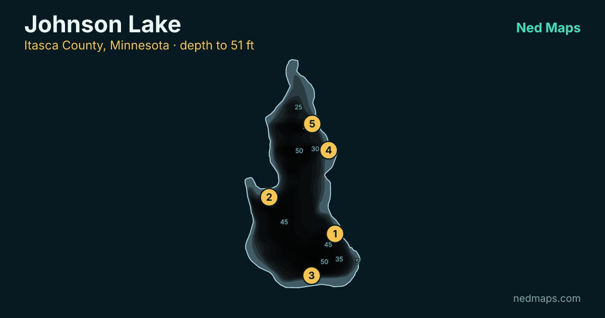Johnson Lake depth contour map, Itasca County, Minnesota
