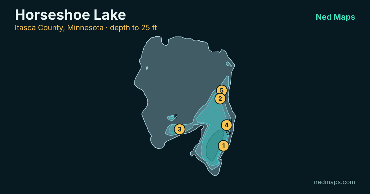 Horseshoe Lake depth contour map, Itasca County, Minnesota