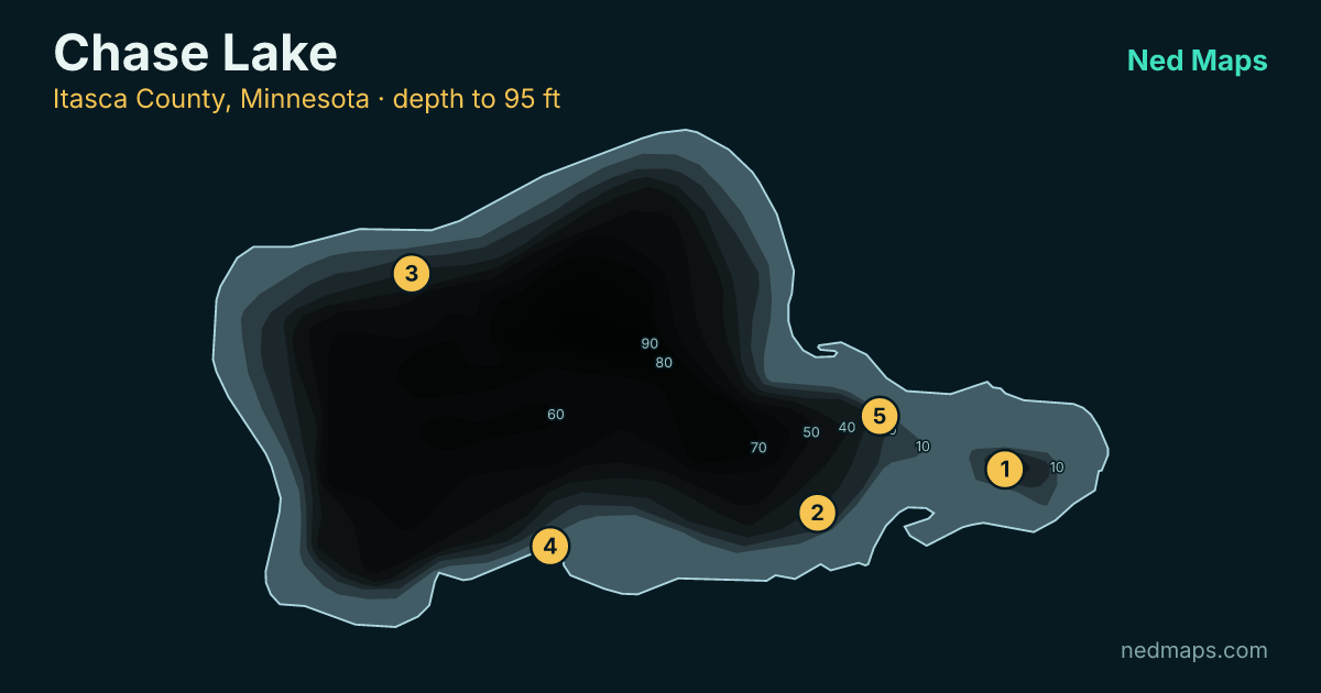 Chase Lake depth contour map, Itasca County, Minnesota