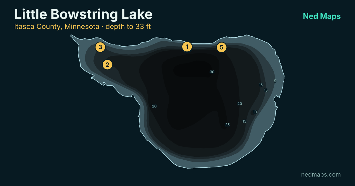 Little Bowstring Lake depth contour map, Itasca County, Minnesota