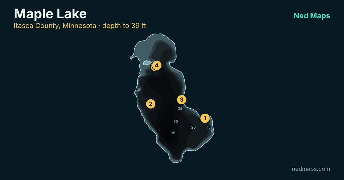 Maple Lake depth contour map, Itasca County, Minnesota