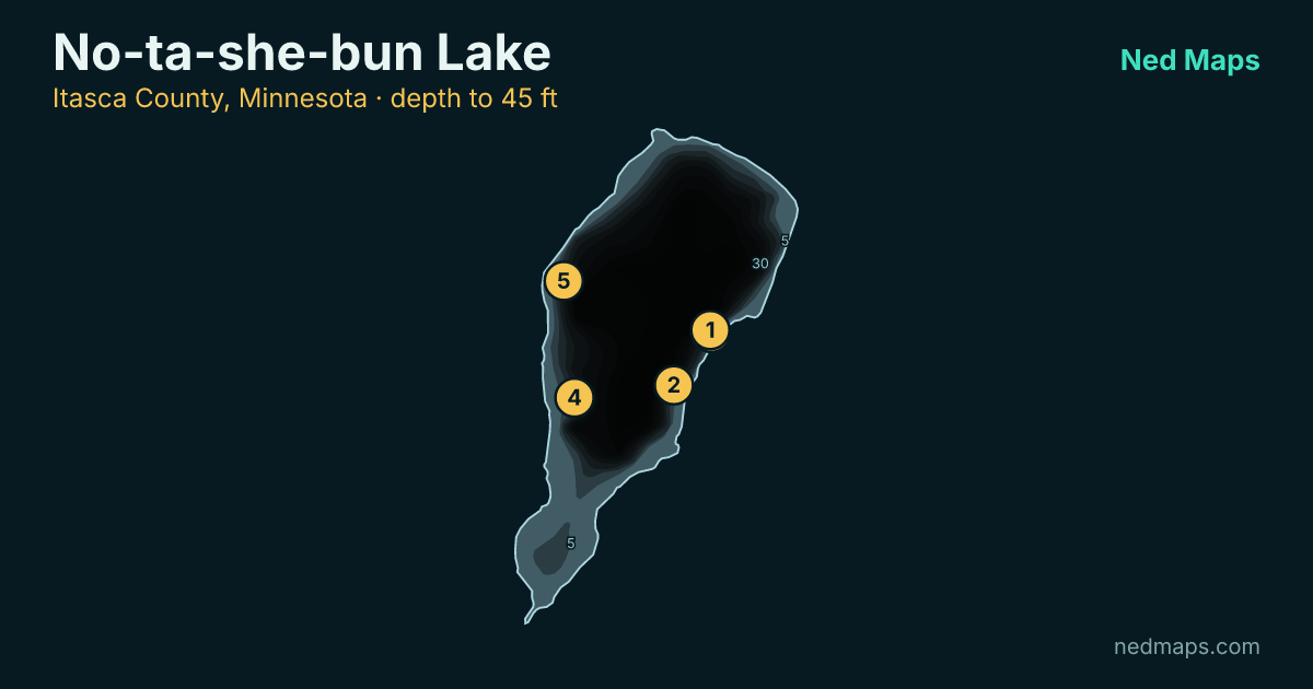 No-ta-she-bun Lake depth contour map, Itasca County, Minnesota