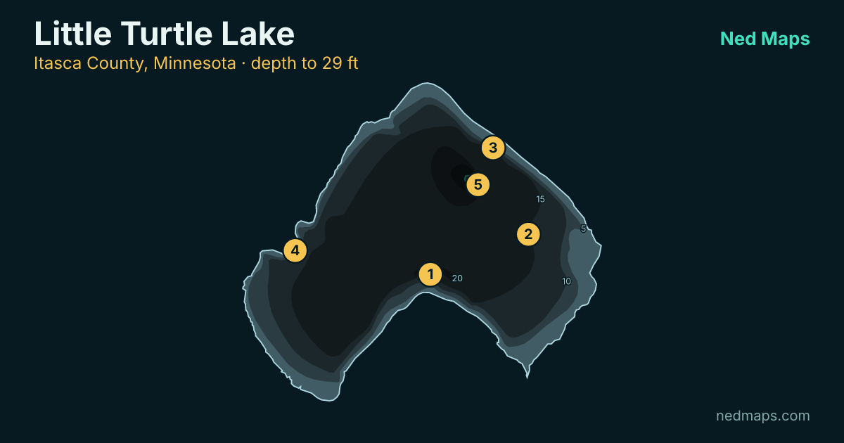 Little Turtle Lake depth contour map, Itasca County, Minnesota