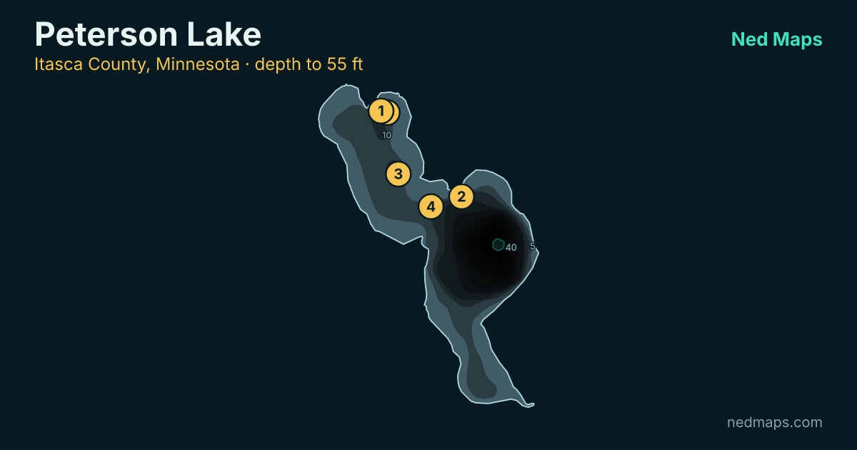 Peterson Lake depth contour map, Itasca County, Minnesota