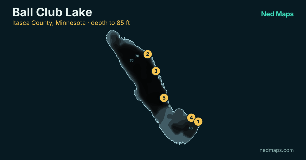 Ball Club Lake depth contour map, Itasca County, Minnesota
