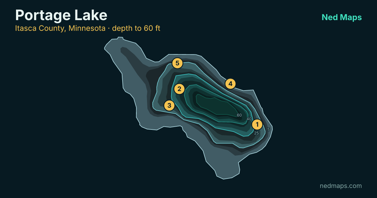 Portage Lake depth contour map, Itasca County, Minnesota