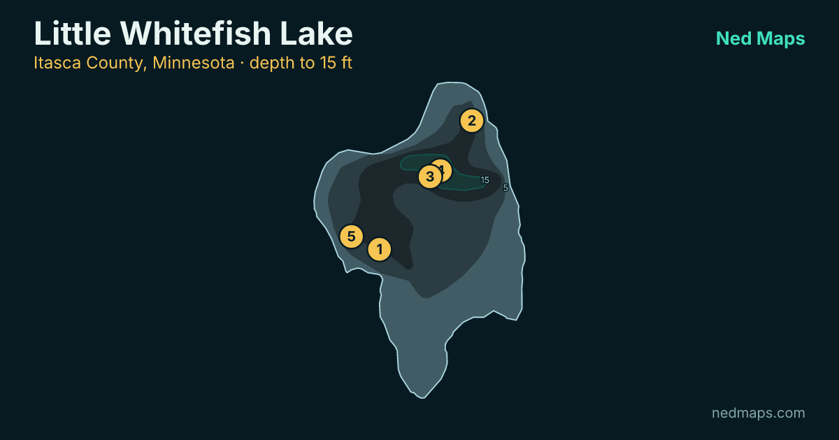 Little Whitefish Lake depth contour map, Itasca County, Minnesota
