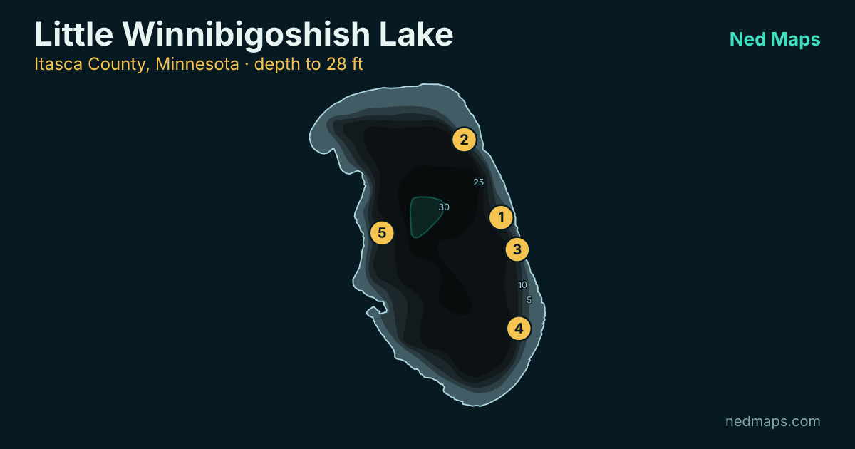 Little Winnibigoshish Lake depth contour map, Itasca County, Minnesota