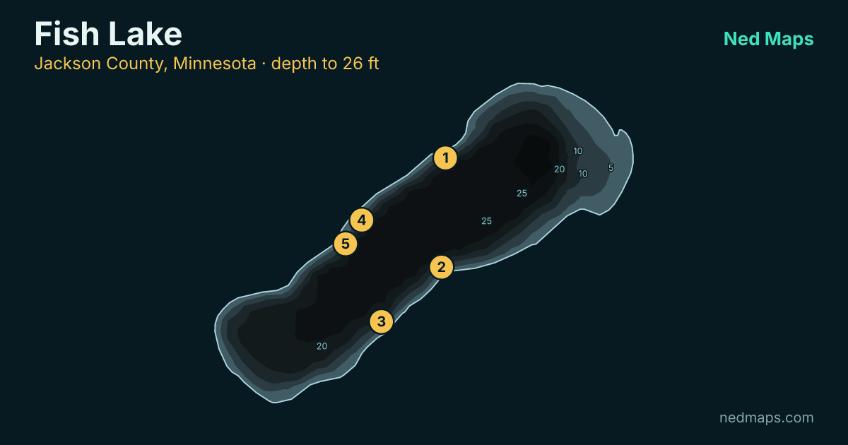 Fish Lake depth contour map, Jackson County, Minnesota
