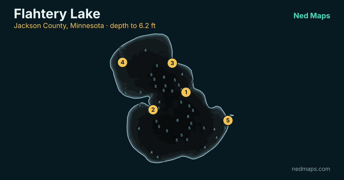 Flahtery Lake depth contour map, Jackson County, Minnesota