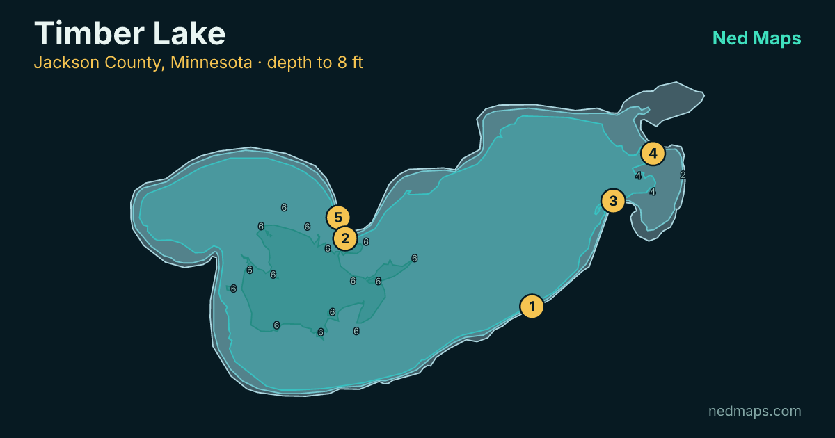 Timber Lake depth contour map, Jackson County, Minnesota