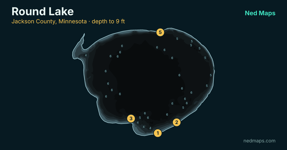 Round Lake depth contour map, Jackson County, Minnesota