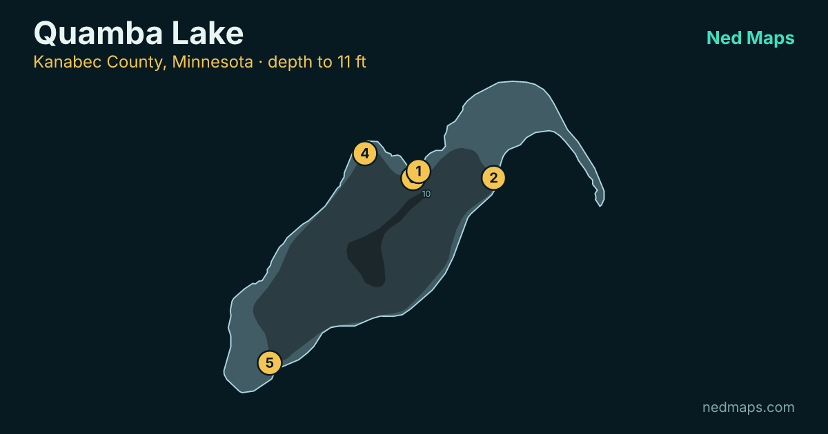 Quamba Lake depth contour map, Kanabec County, Minnesota