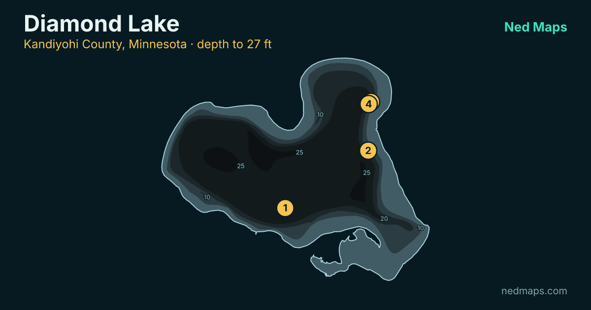 Diamond Lake depth contour map, Kandiyohi County, Minnesota