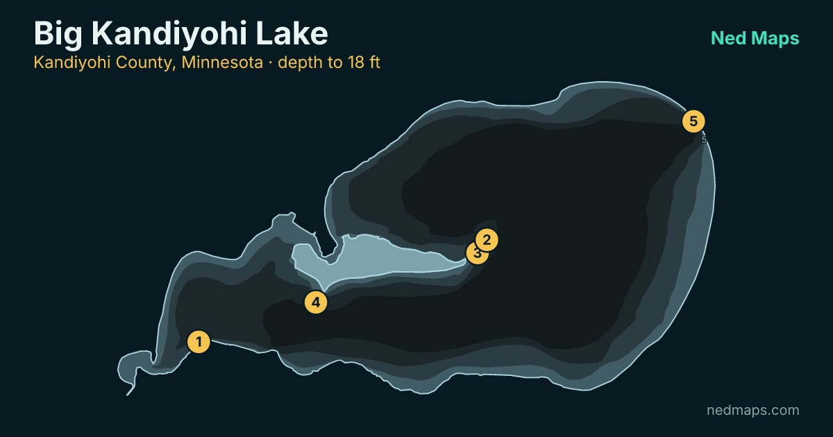 Depth contour map of Big Kandiyohi Lake, Kandiyohi County
