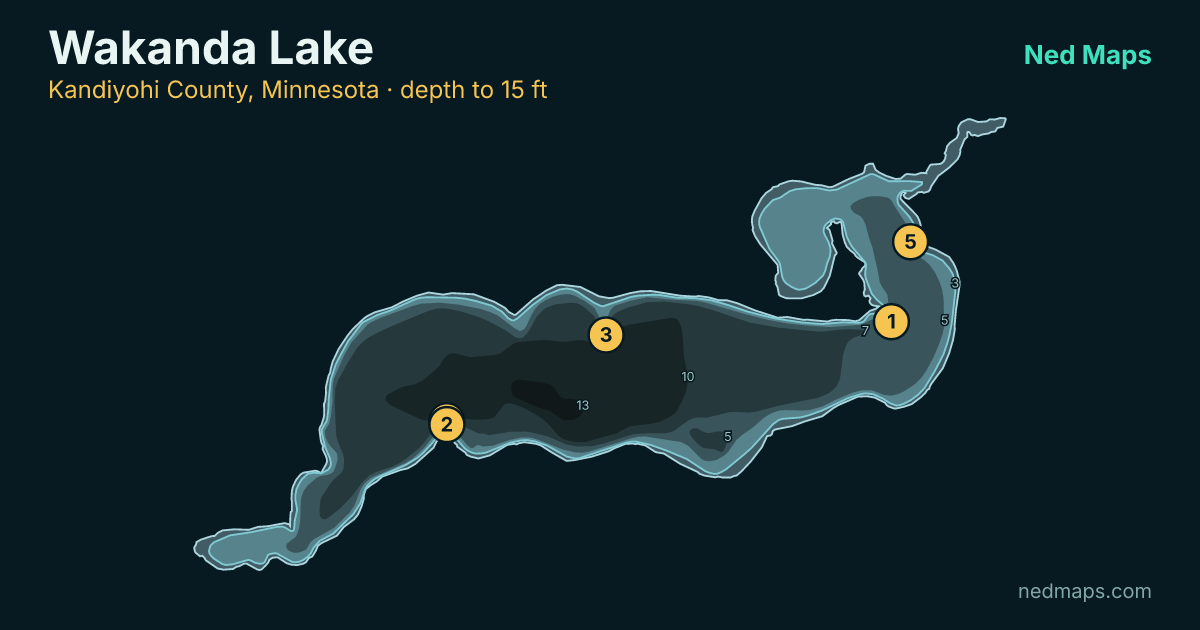 Wakanda Lake depth contour map, Kandiyohi County, Minnesota