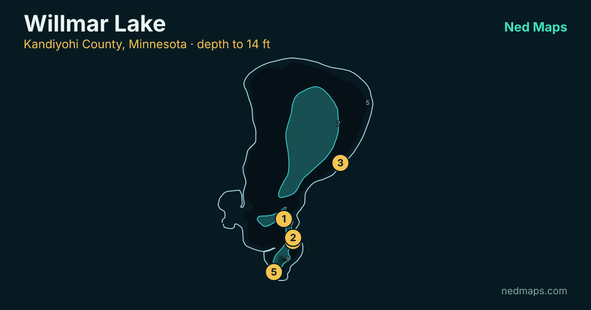 Willmar Lake depth contour map, Kandiyohi County, Minnesota