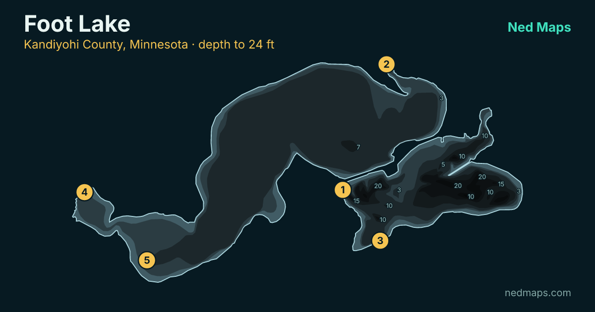 Foot Lake depth contour map, Kandiyohi County, Minnesota