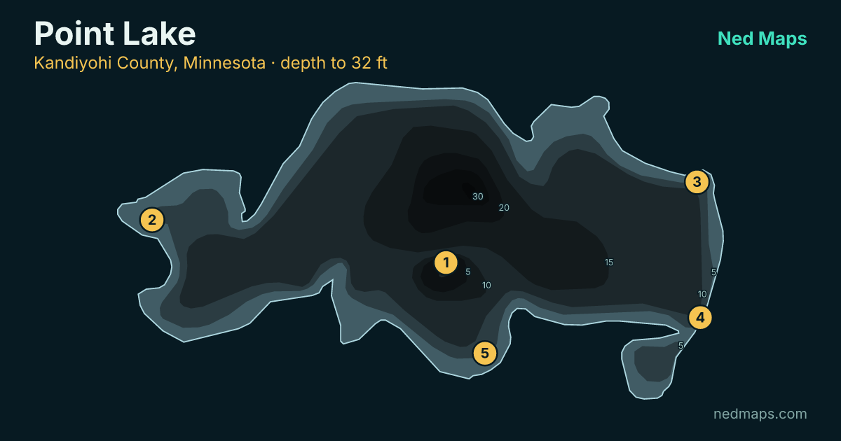 Depth contour map of Point Lake, Kandiyohi County