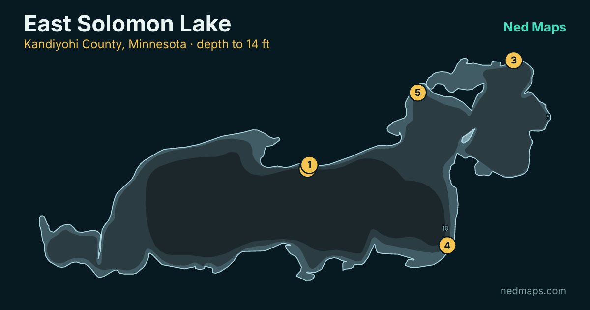 East Solomon Lake depth contour map, Kandiyohi County, Minnesota