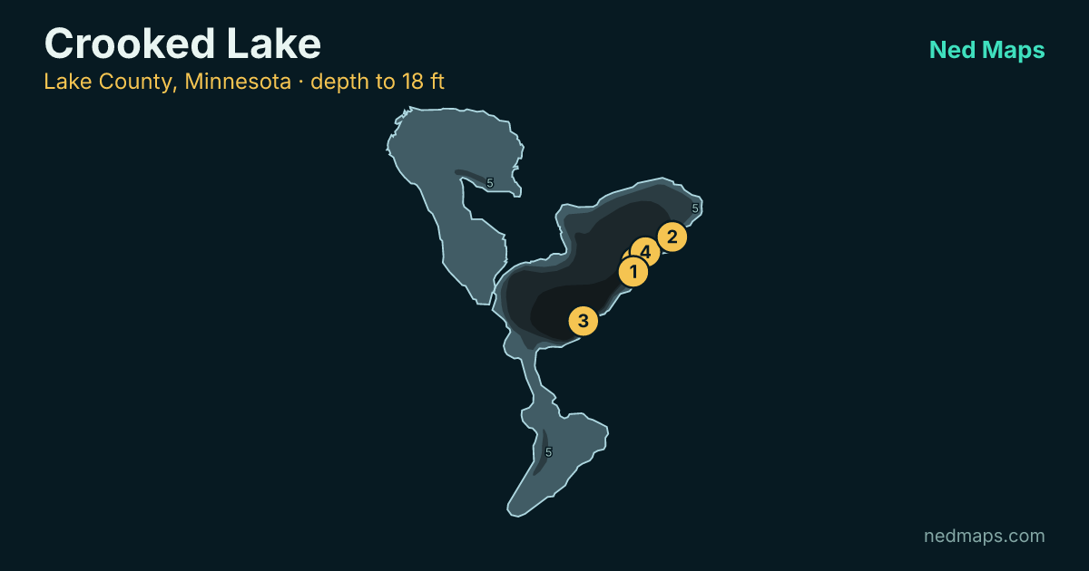 Crooked Lake depth contour map, Lake County, Minnesota