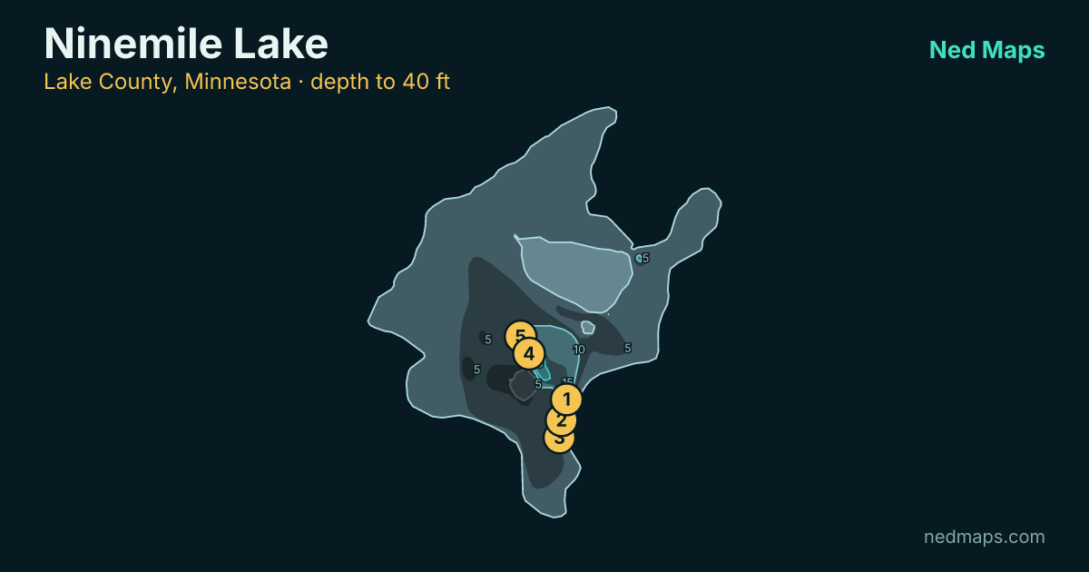 Ninemile Lake depth contour map, Lake County, Minnesota
