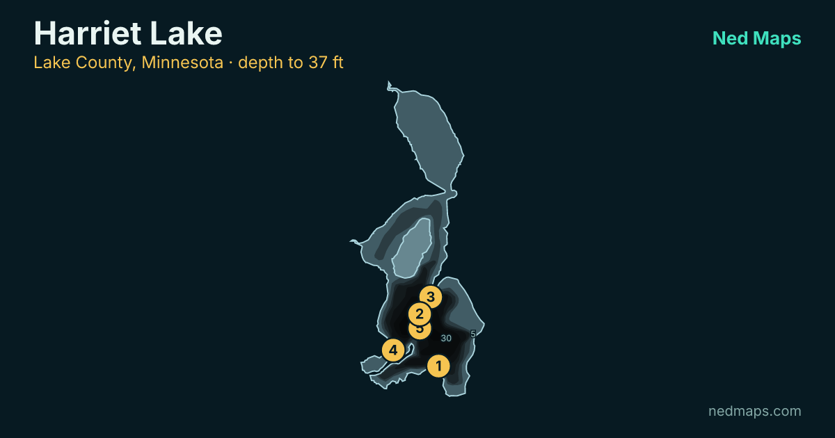Harriet Lake depth contour map, Lake County, Minnesota