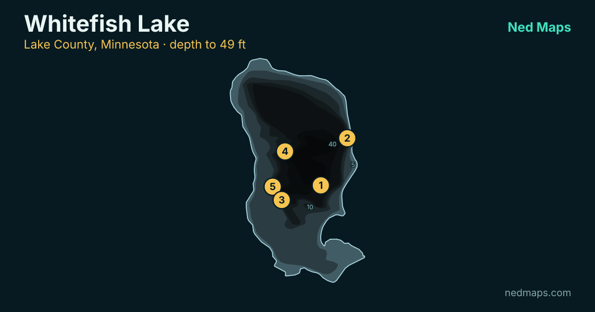 Whitefish Lake depth contour map, Lake County, Minnesota