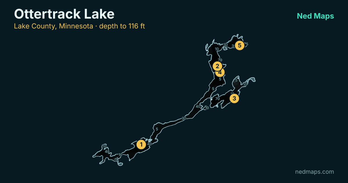 Ottertrack Lake depth contour map, Lake County, Minnesota