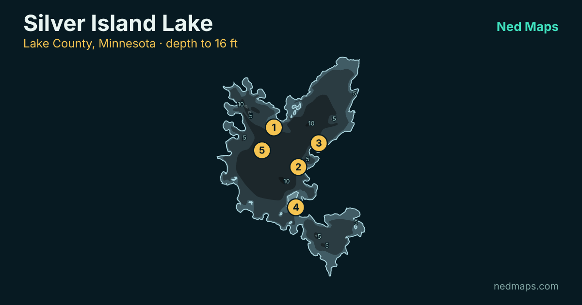 Silver Island Lake depth contour map, Lake County, Minnesota