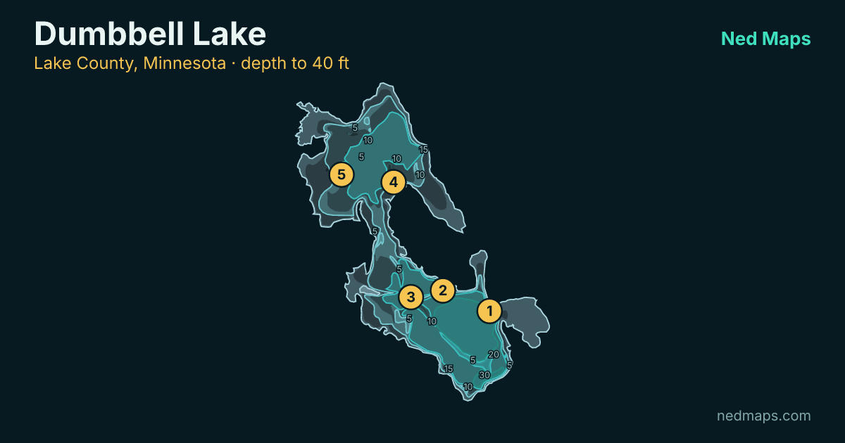 Dumbbell Lake depth contour map, Lake County, Minnesota
