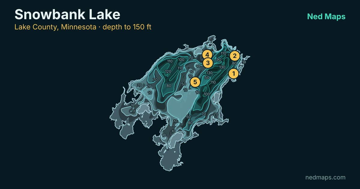 Snowbank Lake depth contour map, Lake County, Minnesota