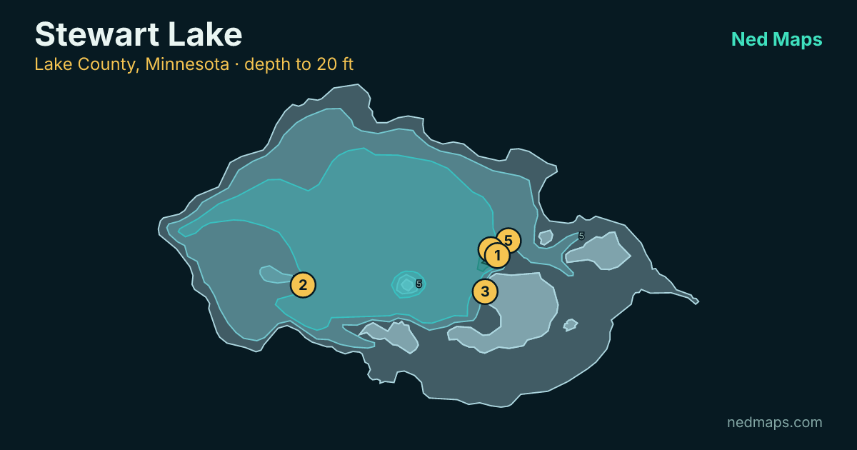 Stewart Lake depth contour map, Lake County, Minnesota