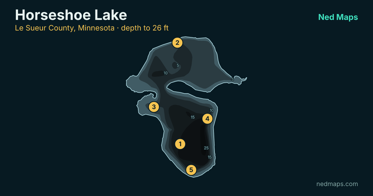 Horseshoe Lake depth contour map, Le Sueur County, Minnesota