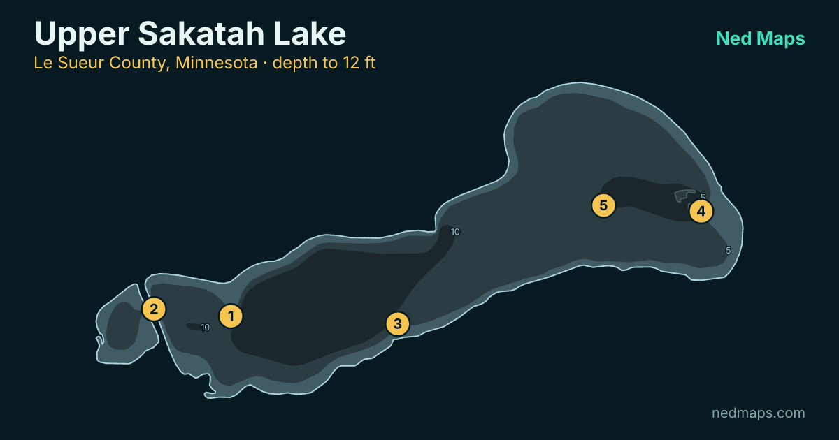 Upper Sakatah Lake depth contour map, Le Sueur County, Minnesota