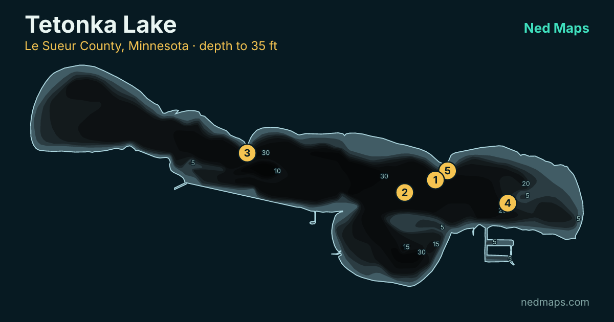 Tetonka Lake depth contour map, Le Sueur County, Minnesota