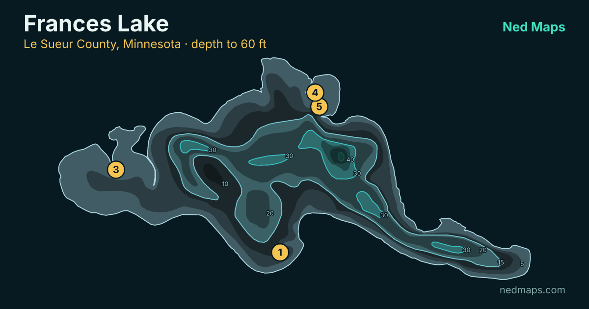 Frances Lake depth contour map, Le Sueur County, Minnesota