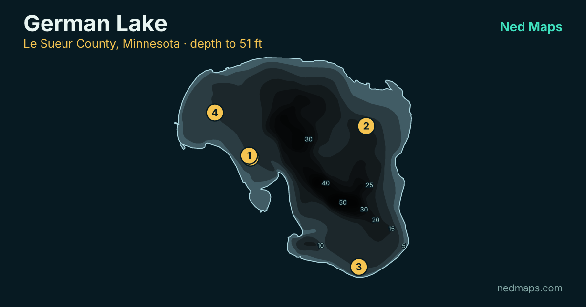 German Lake depth contour map, Le Sueur County, Minnesota