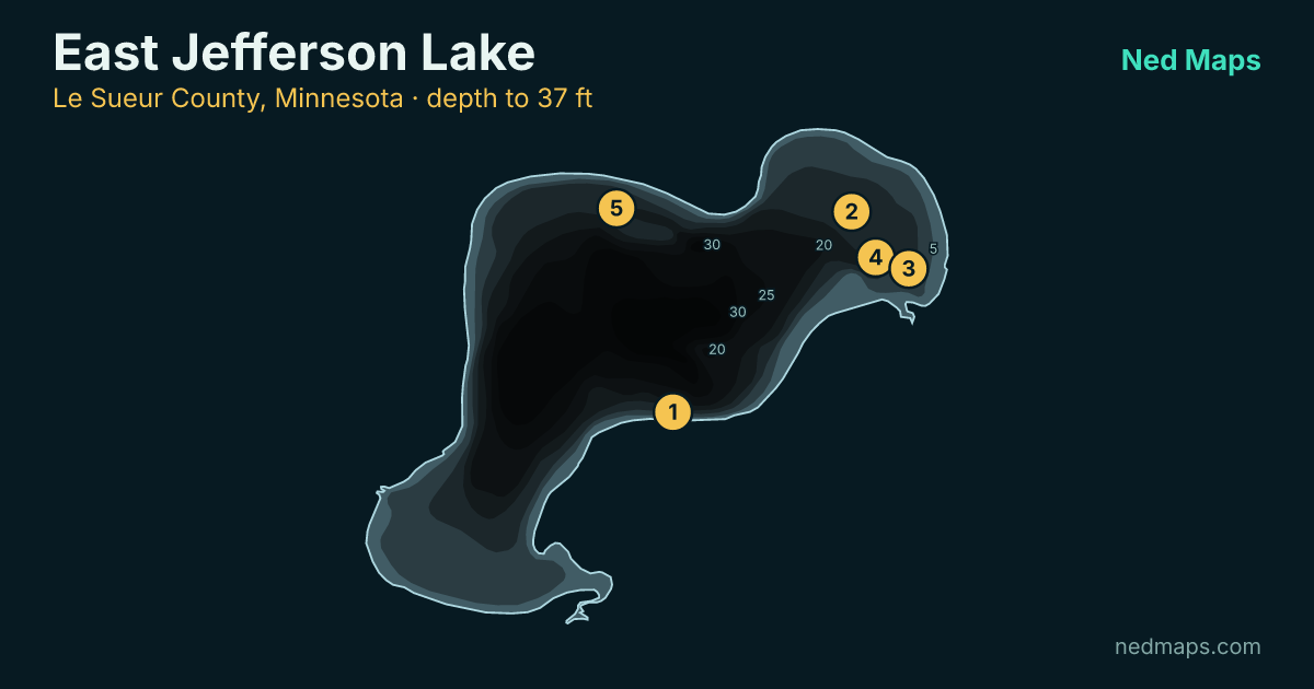 East Jefferson Lake depth contour map, Le Sueur County, Minnesota
